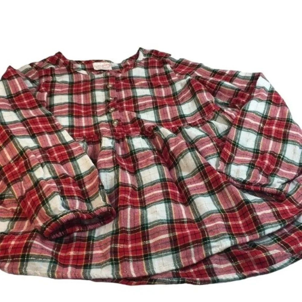 Jumping Beans Girls Top Flannel Plaid Red/Green/Gold Size 7